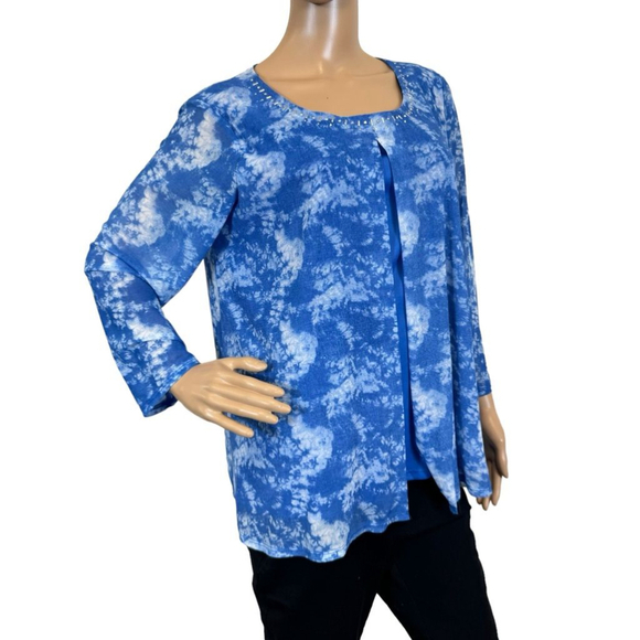 Women's NY Collection Blue 3/4 Sleeve Top Size L - Picture 1 of 6